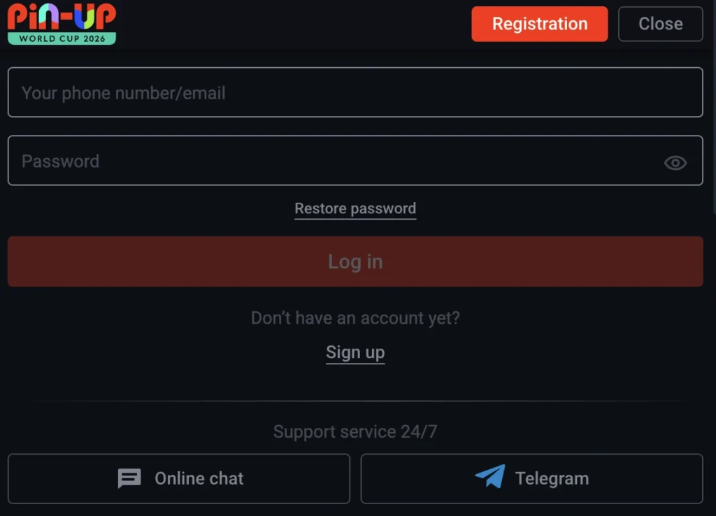 Pinup Africa login form
